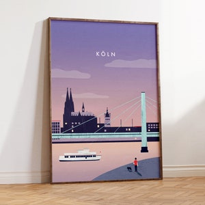 Minimalist Cologne Poster – Illustration with Cologne Cathedral, Cityscape Art – Perfect for Cologne Lovers and Modern Wall Decor