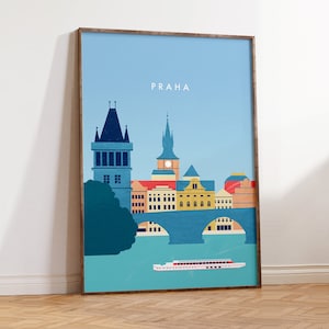 Prag Wandkunst Poster – Moderne Illustration von Praha, Minimalistischer Kunstdruck, Tschechische Stadtansicht, Deko für Zuhause