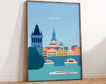 Prague Wall Art Print – Modern Praha Illustration, Minimalist Cityscape Poster, Czech Decor, Contemporary Home Decor