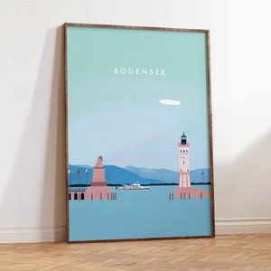 Bodensee Poster, Deutschland Städte Reise Bild, Lindau Poster, minimalistische Wandkunst, Bodensee Souvenir