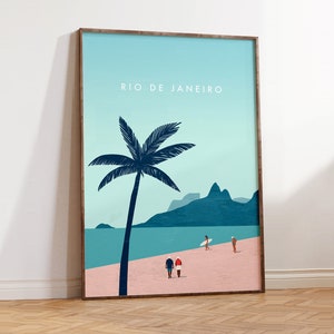 Rio de Janeiro Poster – Minimalist Art Print, Beach with Palm Trees, Brazil Illustration, Wall Decor, Travel Souvenir