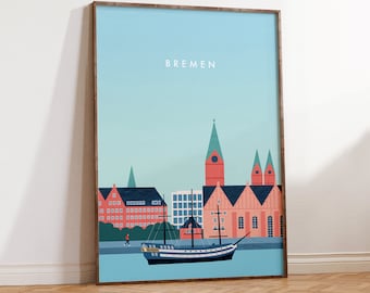 Bremen Poster, Deutschland Bild, Bremen Skyline, Wanddeko maritim, minimalistisches Design, maritimes Geschenk