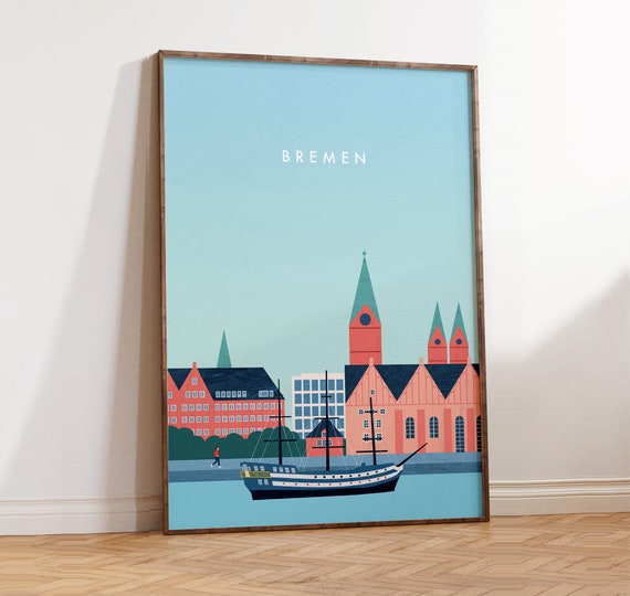 Bremen Poster, Deutschland Bild, Bremen Skyline, Wanddeko maritim, minimalistisches Design, maritimes Geschenk