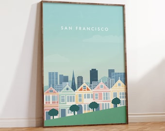 San Francisco Skyline Poster – Minimalistische Wandkunst mit den Painted Ladies – Moderne Stadtillustration, USA Bild
