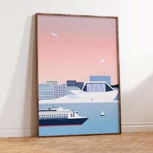 Oslo Harbor Poster – Modern Norway Wall Art, Scandinavian Cityscape, Oslo Opera, Minimalist Travel Print
