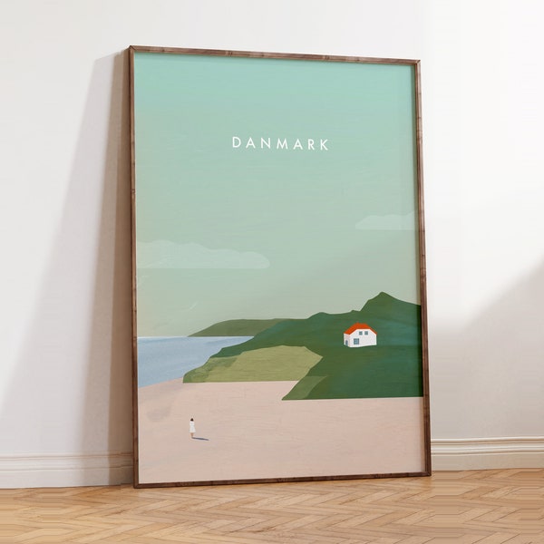 Dänemark Poster, skandinavischer Stil, nordisches Deko im minimalistische Design, Wanddeko maritim