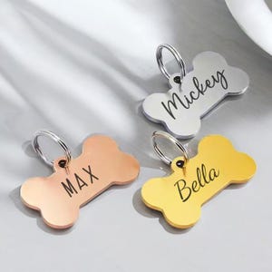 Étiquette d’identification de chien, étiquette de nom de chien gravée personnalisée, logo personnalisé d’étiquette de chien de qualité, étiquette de chien en argent avec nom, numéros de téléphone pour chiens, étiquette de chien en os