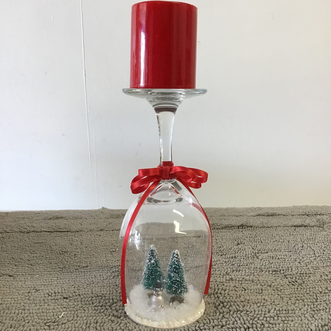 Christmas Candle Holder Made Out of Wine Glass Etsy