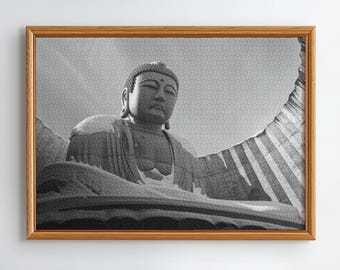 Challenging Black and White Buddha Jigsaw Puzzle | Zen Photo Decor, Meditation Activity (Tin Case)