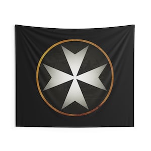 Knights Hospitaller Heraldry - Hospitaller Cross Indoor Wall Tapestry 60&quot; x 50&quot;