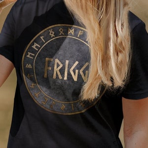 Frigg Norse Goddess with Viking Runes T-Shirt