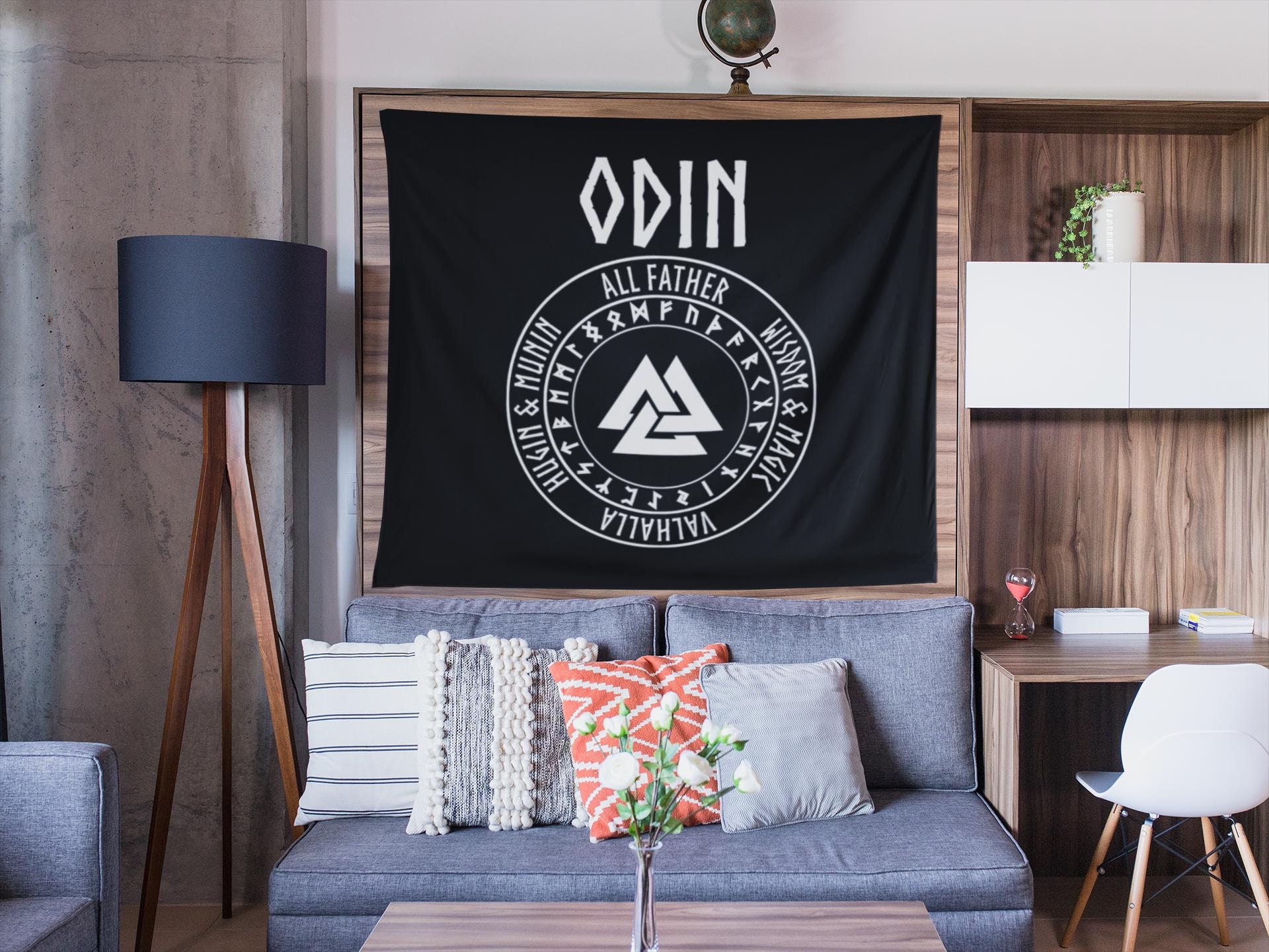 Odin Aesir Viking God Valknut With Runes Indoor Wall Tapestry 60 X 50 Etsy