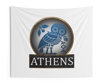 Ancient Athens - Athenian Owl Symbol of Greek Goddess Athena Indoor Wall Tapestry 60" x 50"