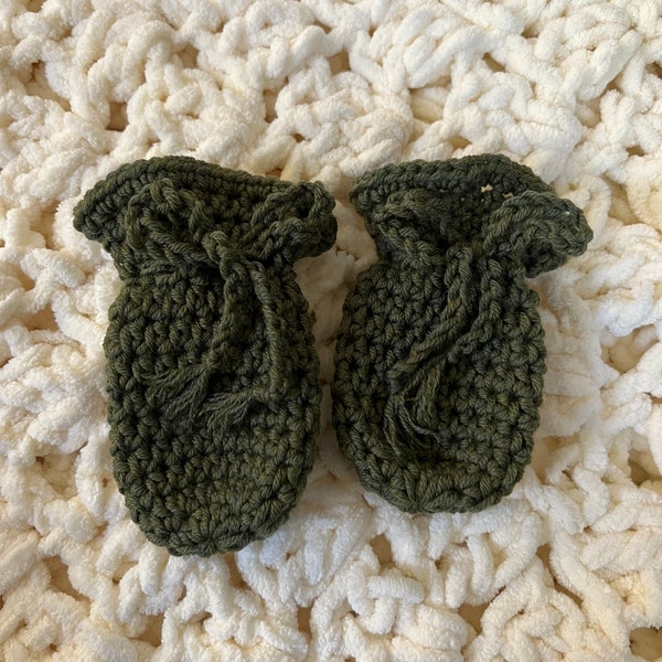 Baby Merino Wool Anti-Scratch Mittens Olive Green