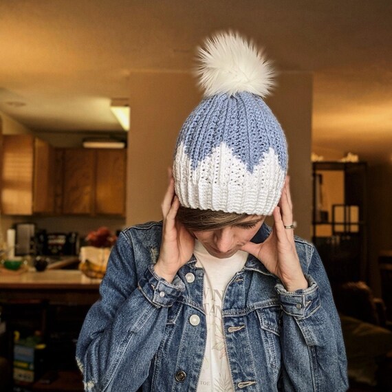 light blue pom beanie