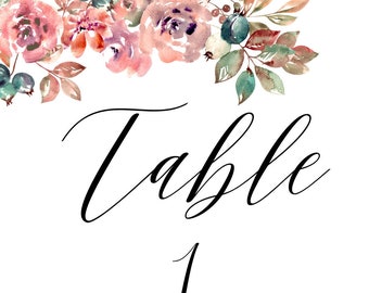 Wedding Floral Table Numbers Printable Digital Communion Bridal Shower Baby Shower Graduation