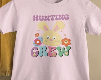 Equipo de caza Caza de huevos de Pascua Camisetas para niñas y niños Vacaciones de primavera para niños Camiseta de algodón pesada