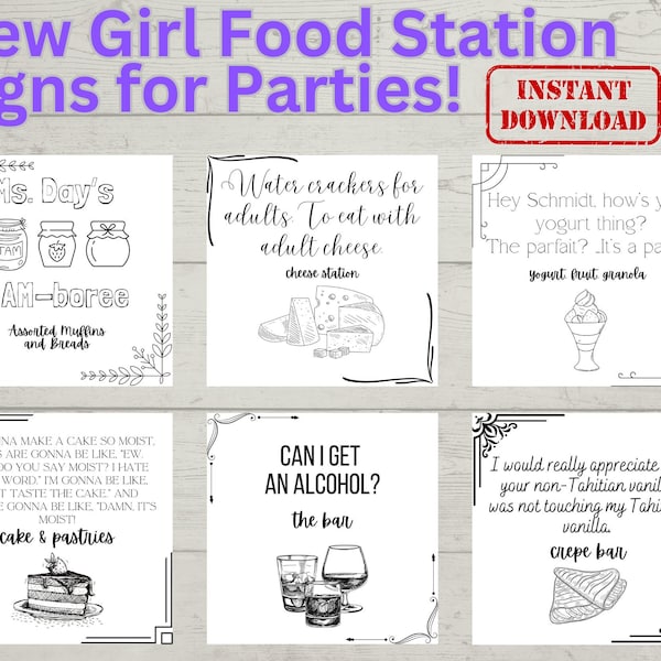 10 New Girl Food Station Signs, Schmidt 29 Birthday Decor, Nick Miller New Girl Party Theme, New Girl Party Decorations, New Girl Merch