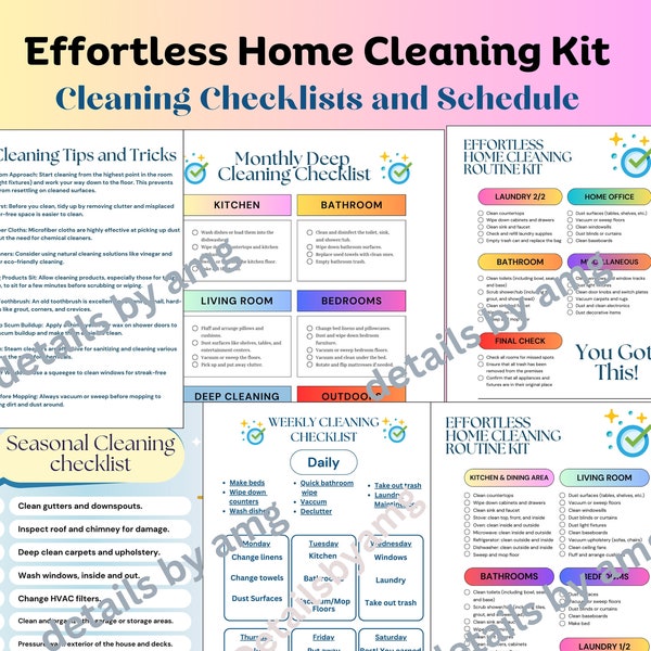 Cleaning Checklist, ADHD Checklist, Easy Home Checklist Effortless Home Cleaning Routine Kit