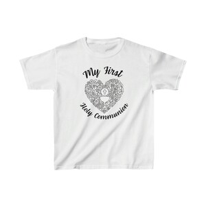 My First Holy Communion Kids Heavy Cotton Tee Holy Sacrament Catholic Communion Party T Shirt