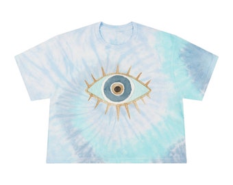 Gift for Spiritual Person Nazar Evil Eye Women's Tie-Dye Crop Tee