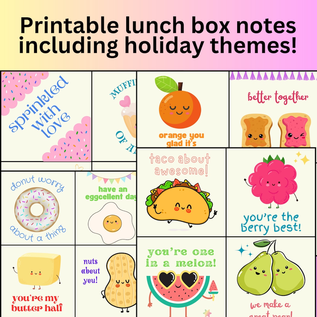 Printable Lunch Box Notes Including Holiday Themes! 36 Notes Total! - Etsy