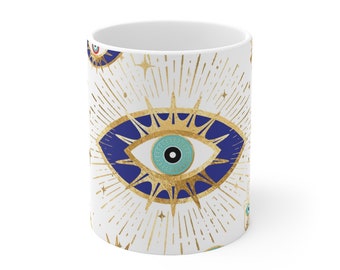 Gift for Spiritual Person Nazar Evil Eye Coffee Mug Turkish Coffee Mug Gift for Yogi Greek Eye Turkish Eye Hamsa Tea Cup