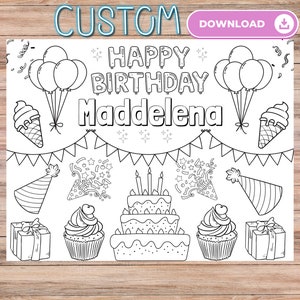 Customizable Birthday Coloring Pages for Kids Personalized Kids Birthday Party Activity, Placemat Birthday Party Coloring Sheets Cute Custom