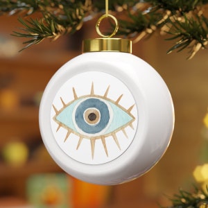 Gift for Spiritual Person Nazar Evil Eye Christmas Ball Ornament with Tree Detail On the Back