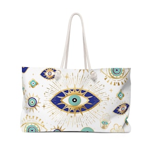 Gift for Spiritual Person Nazar Aesthetic Canvas Evil Eye Beach Bag