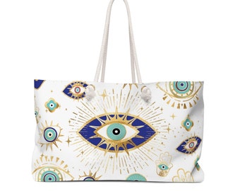 Gift for Spiritual Person Nazar Aesthetic Canvas Evil Eye Beach Bag