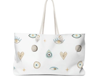 Aesthetic Protective Evil Eye Canvas Tote - Stylish Weekender & Overnight Bag for Any Occasion Nazar Beach Bag Tote Bag Hospital Bag
