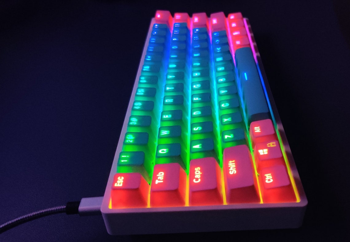 Mechanical keyboard 60 PBT cyan pink keycaps Etsy