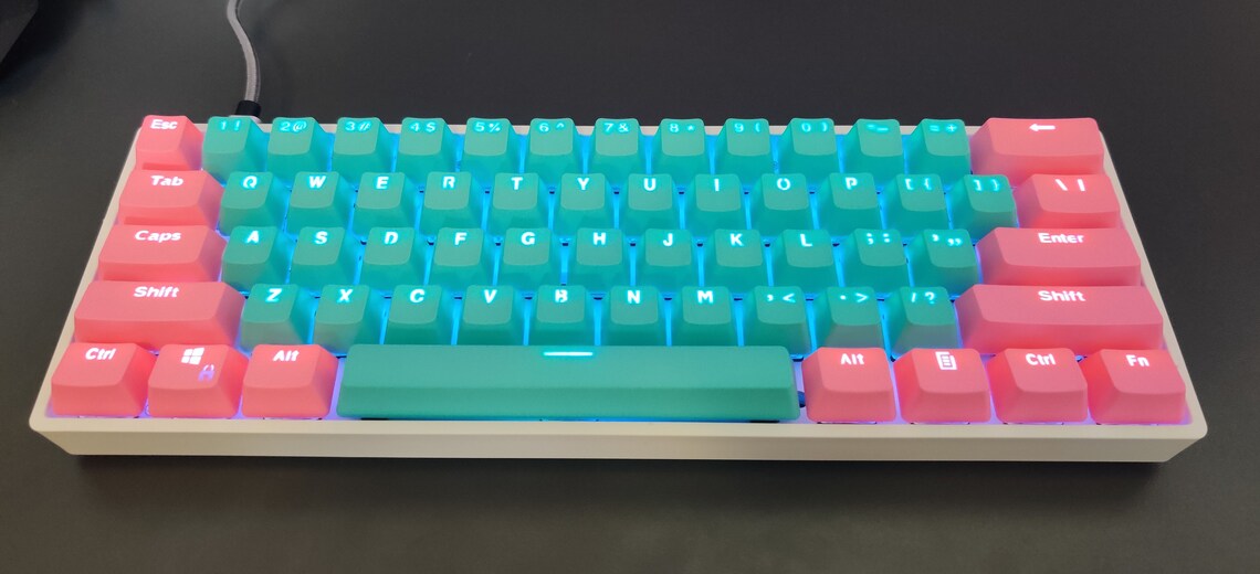 Mechanical keyboard 60 PBT cyan pink keycaps Etsy