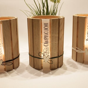 Decorative lamp/lantern/table lantern made of oak blocks