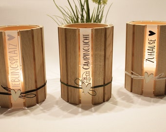 Decorative lamp/lantern/table lantern made of oak blocks