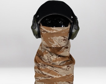 Desert Tiger Stripe Airsoft Face Protection Snood - Breathable Anti-Fog Mesh Mask, MK3 & MK3 Mini, Made in UK