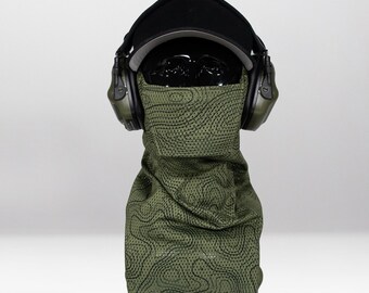Green Topo Airsoft Face Protection Snood - Breathable Anti-Fog Mesh Mask, MK3 & MK3 Mini, Made in UK
