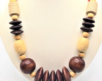 Vtg Wooden Beaded Necklace, Wooden Jewelry, Handmade Necklace, Boho Hippie Fashion Jewelry, Daughter to Mother Birthday Gift, Bestie Gift