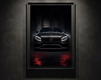Póster del Mercedes AMG C63 S para pared / Coche deportivo negro (descarga digital) / Decoración para cueva de hombre / Arte automovilístico oscuro imprimible