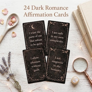 Whimsigoth Dark Romance Affirmation Cards Set, Printable Gothic Self Love Cards, 24 Affirmations