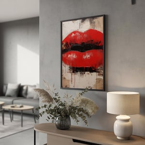 Red Lips Pop Art Poster – Bold Expressionist Print, Fashion Wall Decor, Lipstick Painting for Glam Room, Modern or Retro Interiors