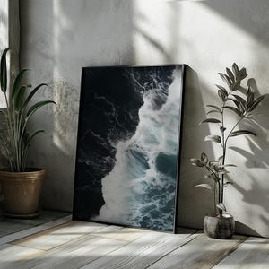 Stormy Ocean Wall Art Print – Moody Coastal Photography Poster for Beach House, Minimalist Nautical Decor, Ocean Waves Framed Artwork