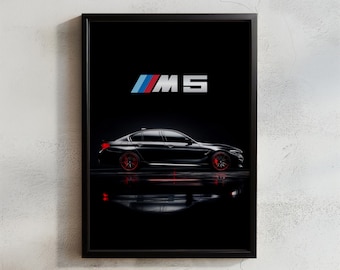 BMW M5 F90 Poster, schwarze Sportlimousine Druck, digitaler Download, Luxusauto-Wandkunst, druckbares Dekor für Autoliebhaber