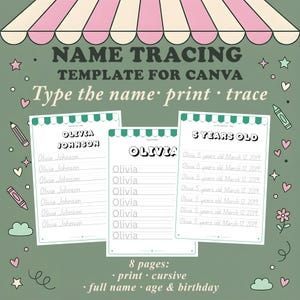 Name Tracing Worksheet Editable Personalized Canva Template For Custom Name Tracing Practice Printable Preschool Kindergarten Handwriting