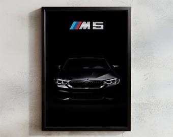 BMW M5 F90 Poster, schwarze Sportlimousine Druck, digitaler Download, Luxusauto-Wandkunst, druckbares Dekor für Autoliebhaber
