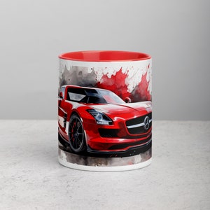Mug with Mercedes SLS AMG supercar and Color Inside Gift for car lover 11oz Coffee Cup for guy Unique gift for man