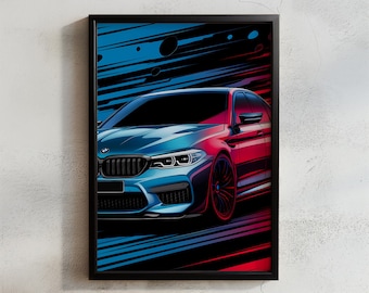 BMW M5 F90 Poster, Sportlimousine Druck, digitaler Download, Luxusauto Wandkunst, druckbares Dekor für Autoliebhaber