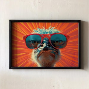 Póster de animales divertidos, decoración de pared, arte animal peculiar y divertido, impresión artística moderna de avestruz, arte de pared minimalista, colgante de pared