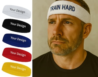 Diadema deportiva larga con bordado personalizado / Cinta para el sudor atlética para cabezas grandes (HB206)